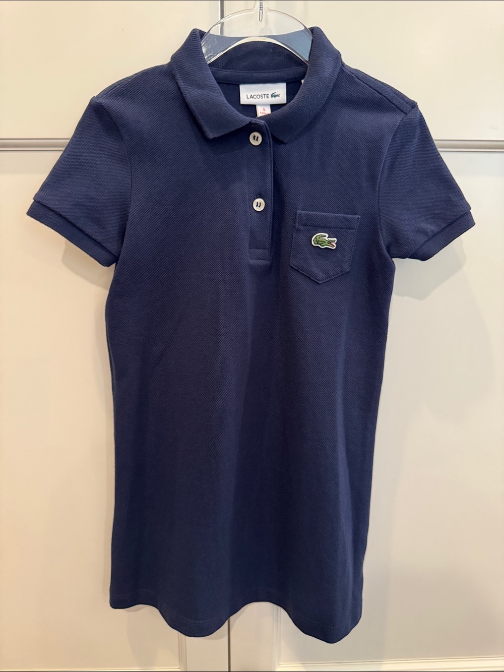 Lacoste Girls Navy Piqué Polo Dress Size 5 | Pocket Logo | Excellent Condition